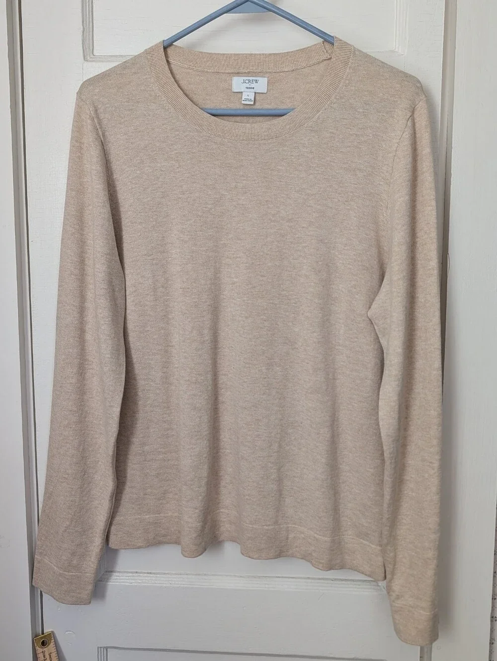 J. Crew L Teddie Pullover Beige Crewneck Lightweight Sweater 2025 Minimalist